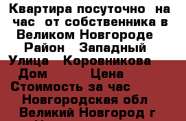 Квартира посуточно, на час  от собственника в Великом Новгороде › Район ­ Западный › Улица ­ Коровникова   › Дом ­ 9/2 › Цена ­ 800 › Стоимость за час ­ 250 - Новгородская обл., Великий Новгород г. Недвижимость » Квартиры аренда посуточно   . Новгородская обл.